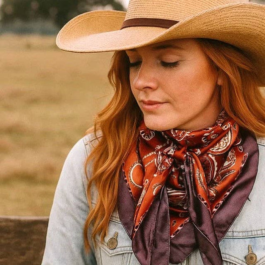 Rodeo Drive - 35X35" Rust and Brown Floral Paisley Wild Rag / Scarf WR3384