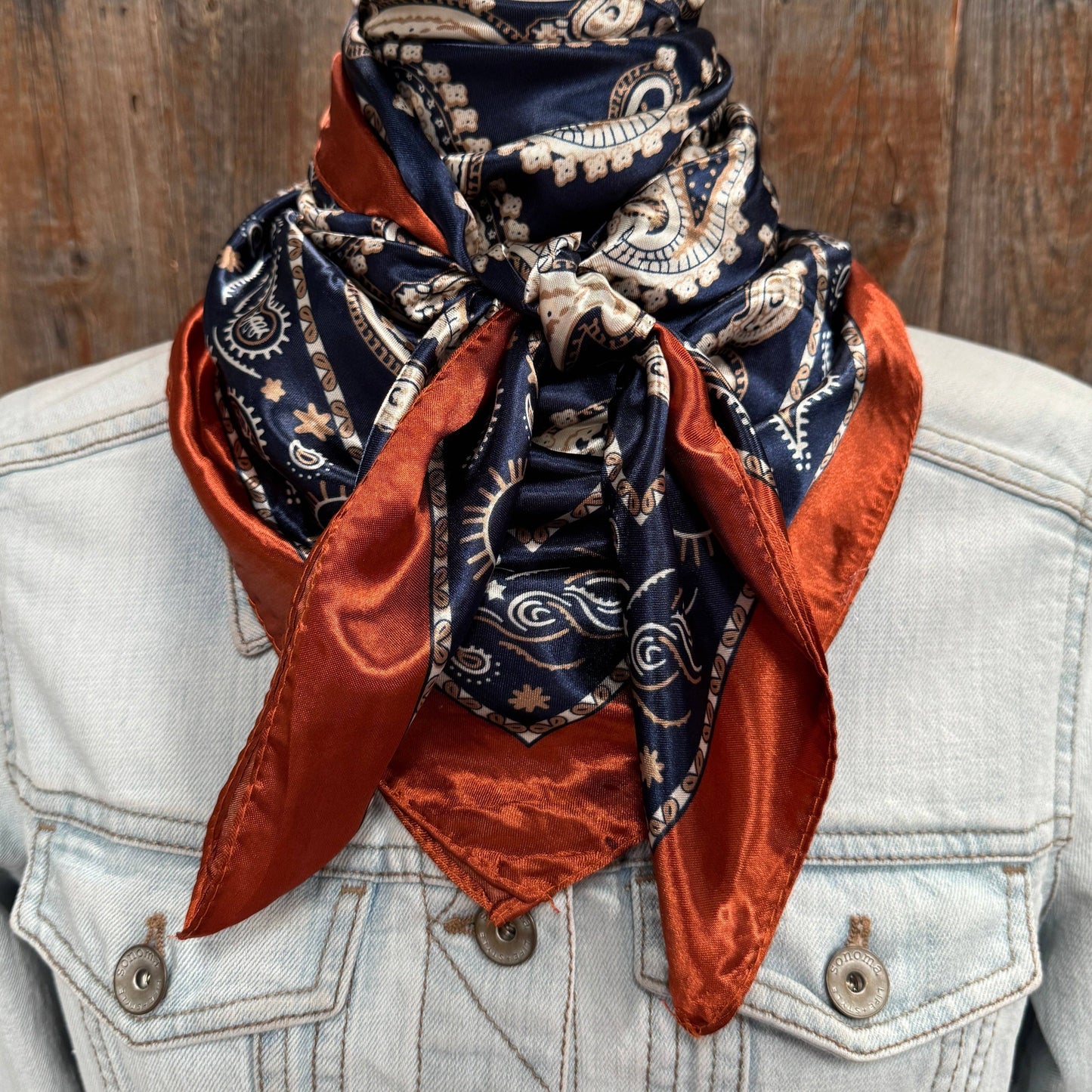 Rodeo Drive - 35X35" Navy and Rust Floral Paisley Wild Rag / Scarf WR3386