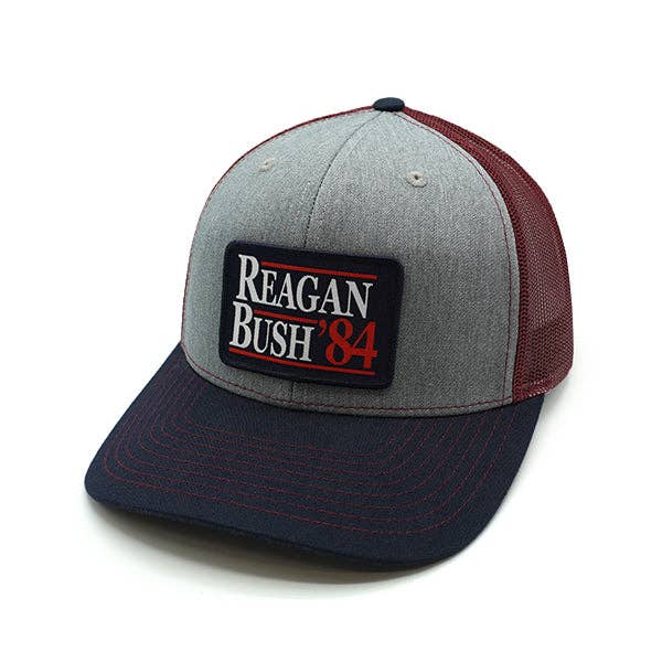 Shield Republic LLC - Reagan Bush Woven Patch Hat: Curved Bill Snapback / Heather And White