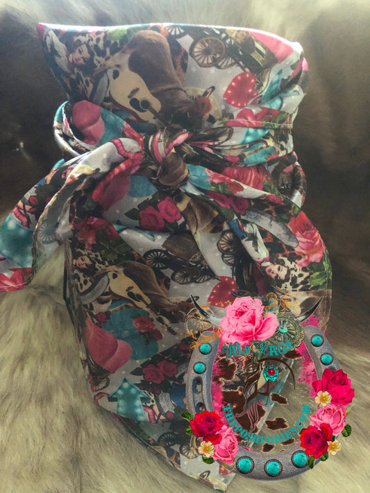 The Posh Ponies, LLC - Custom Donkey Guitar, Wagons, Horseshoes and Rodeo Pinup Girl Wild Rag 35 x 35