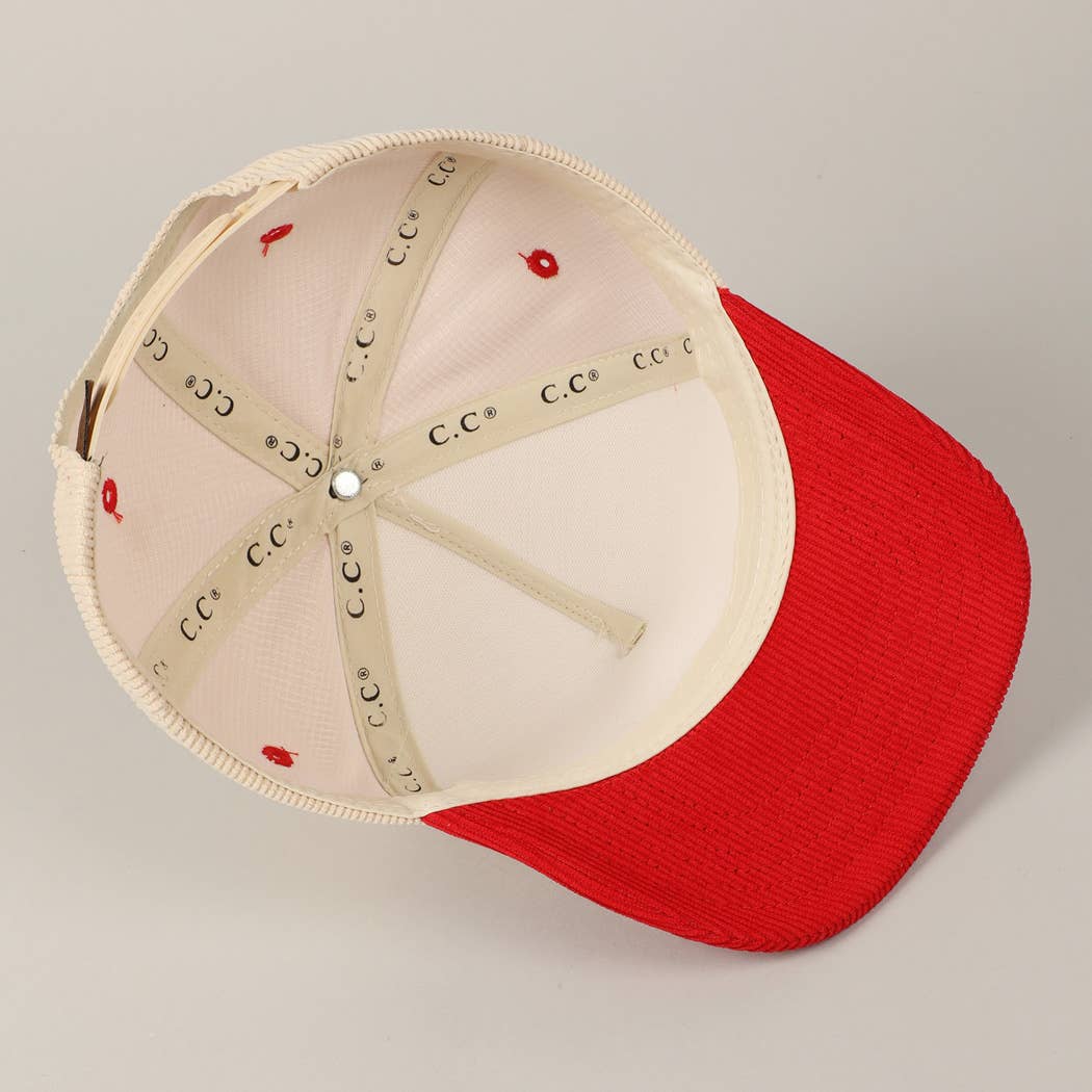 Fashion City - Cowboy & Cupid Two-Tone Corduroy 5-Panel Cap: Red / ONE SIZE