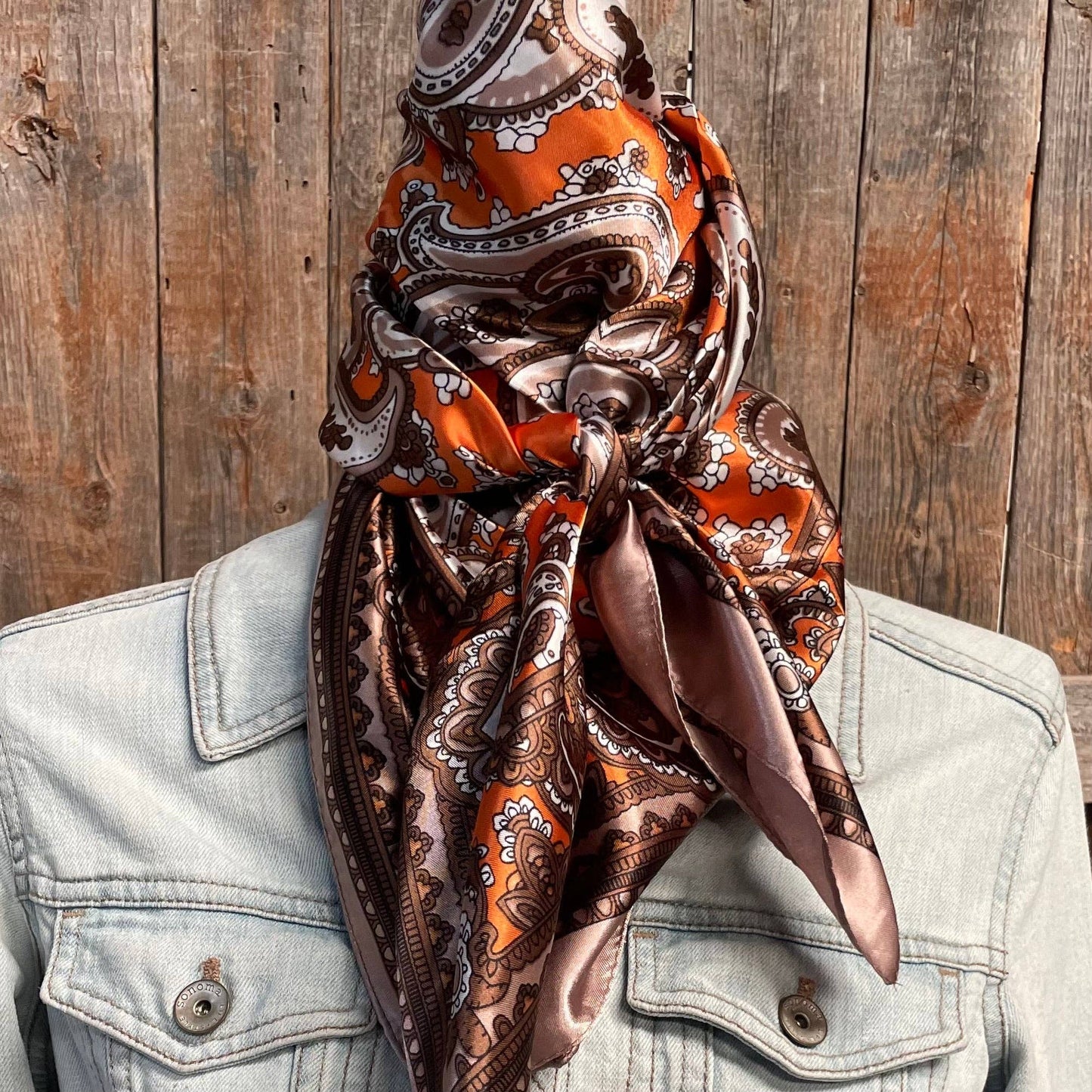 Rodeo Drive - 35X35" Orange and Tan Paisley Wild Rag / Scarf WR2142X