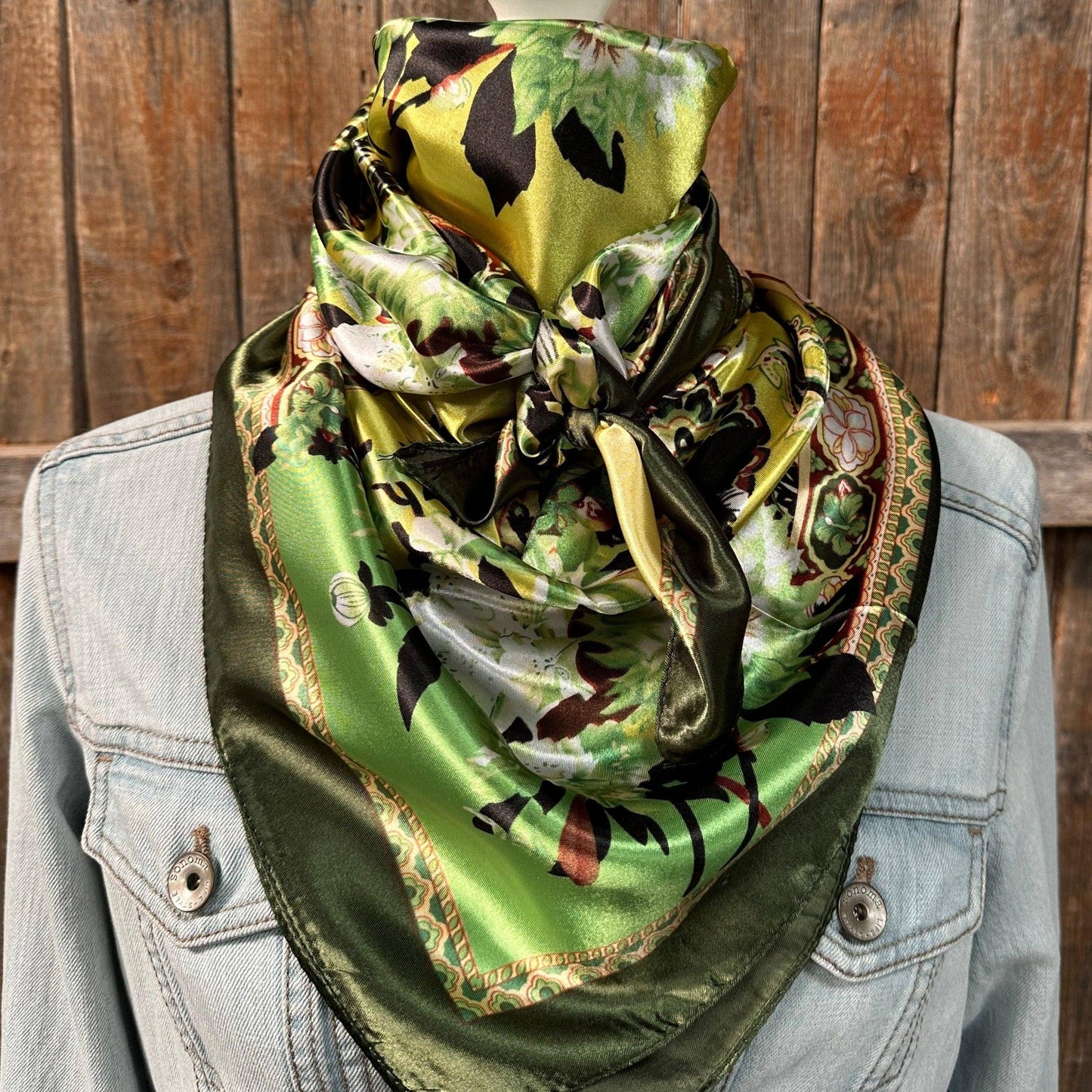 Rodeo Drive - 35X35" Green Floral Paisley Wild Rag/Scarf WR174