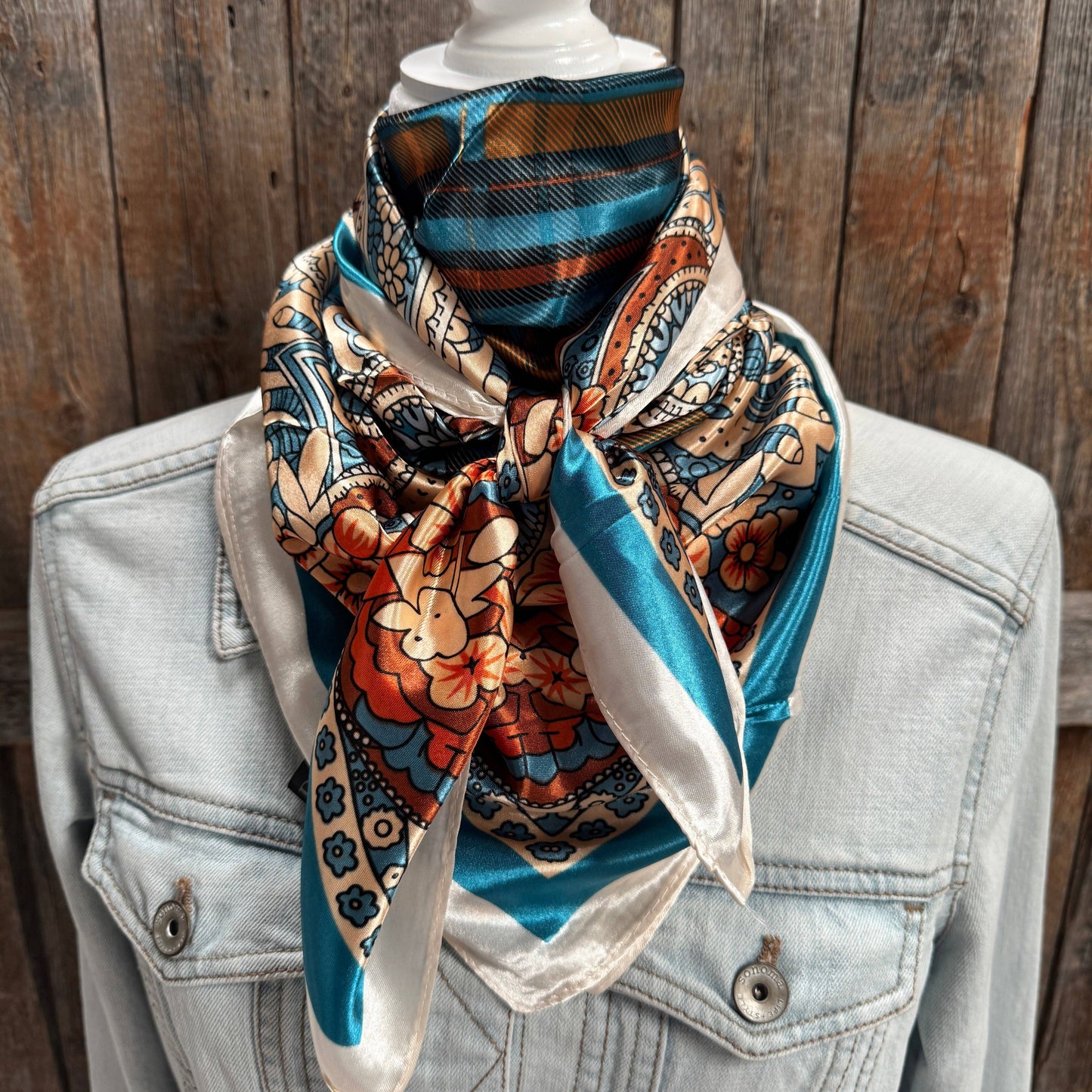 Rodeo Drive - 35X35" Teal and Cream Paisley Wild Rag / Scarf WR910