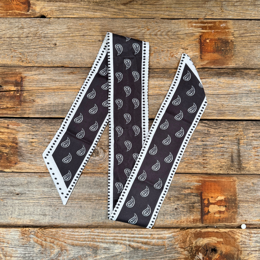 Rodeo Drive - Black and White Western Skinny Mini Wild Rag Scarf / Cowgirl Necktie #TW108