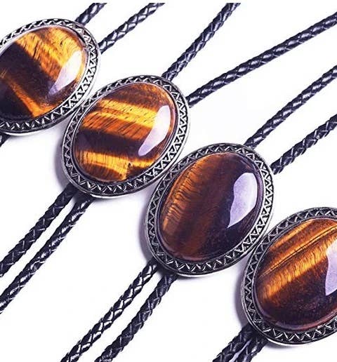 SimpleNGreat - Western GENUINE Tiger Eye Cowboy Bolo Tie Necklace