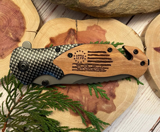 Quail Tail Laser Art - We The People Flag Knife