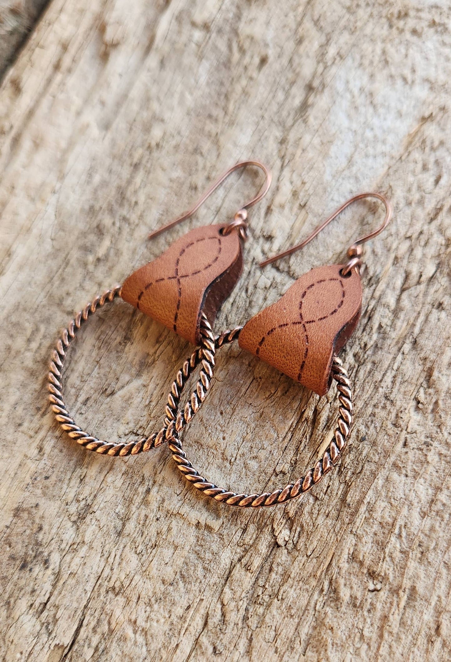 Cocklebur Clothing Co. - "Lari Dee" Handmade Boot Stitch Leather & Rope Earrings