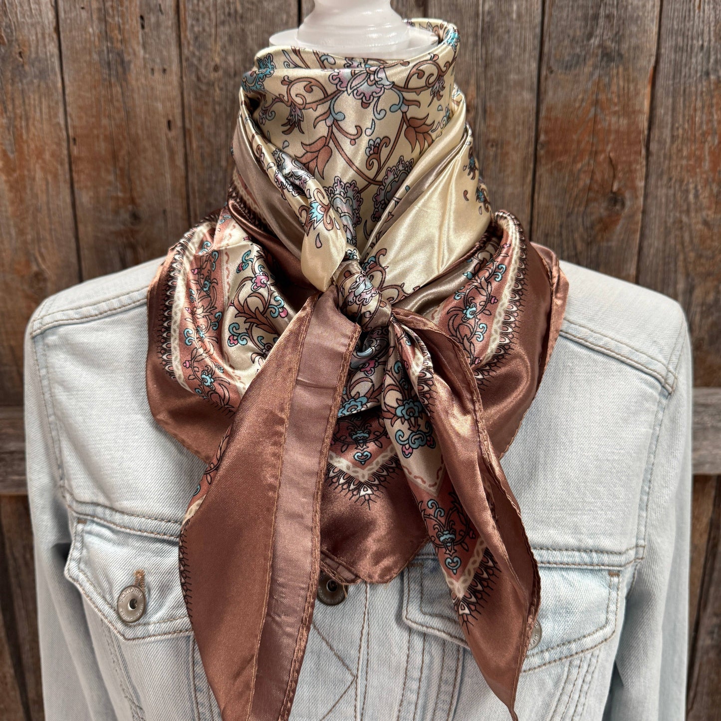 Rodeo Drive - 35X35" Brown and Aqua Floral Wild Rag / Scarf WR3444