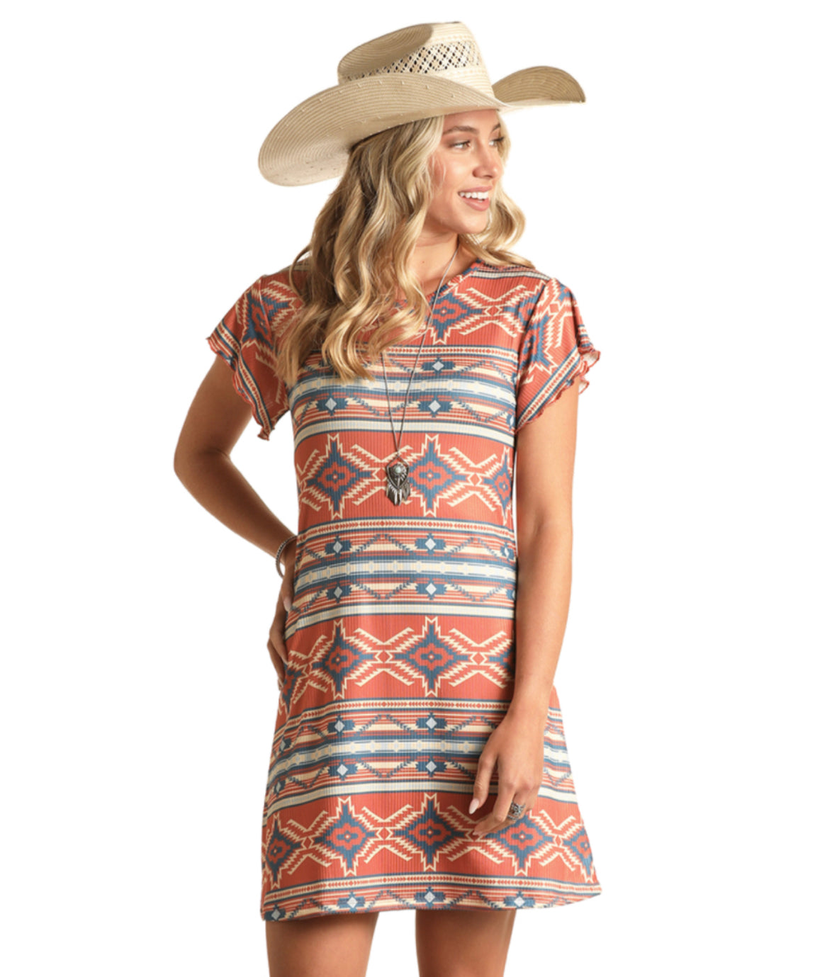 ROCK&ROLL DENIM AZTEC RIB DRESS