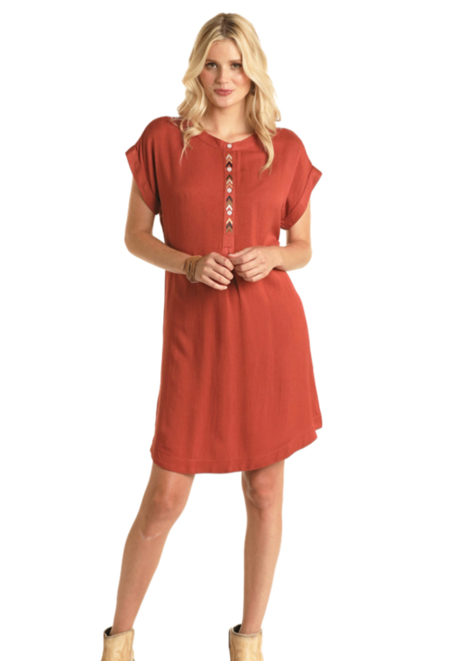 ROCK&ROLL DENIM WHITE LABEL CAP SLEEVE POPOVER DRESS