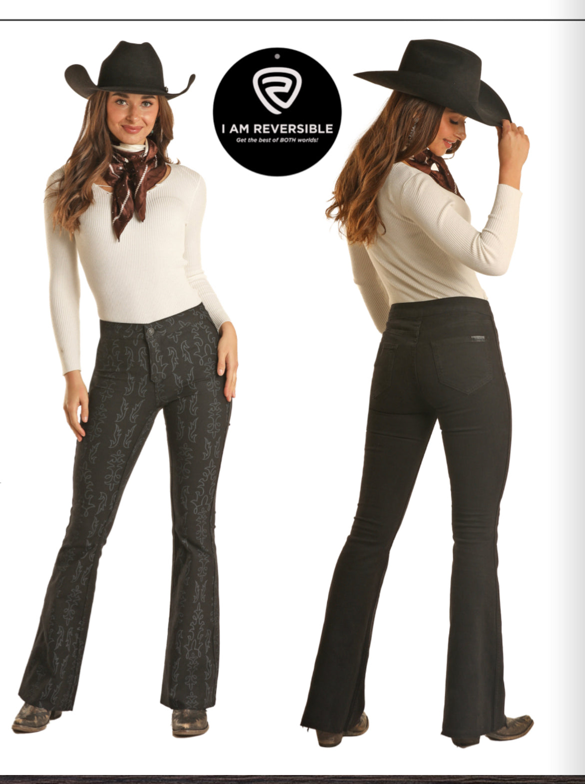 ROCK&ROLL DENIM BOOT STITCH REVERSIBLE BUTTON FLARE IN BLACK