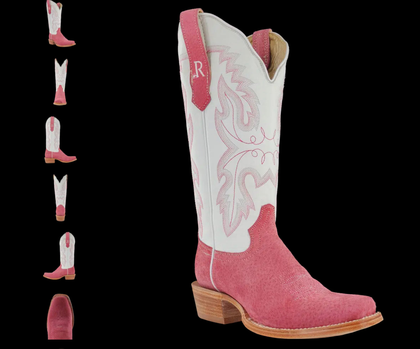 R WATSON WOMENS ROSE BOAR/ WINTER WHITE COWHIDE COWGIRL BOOTS