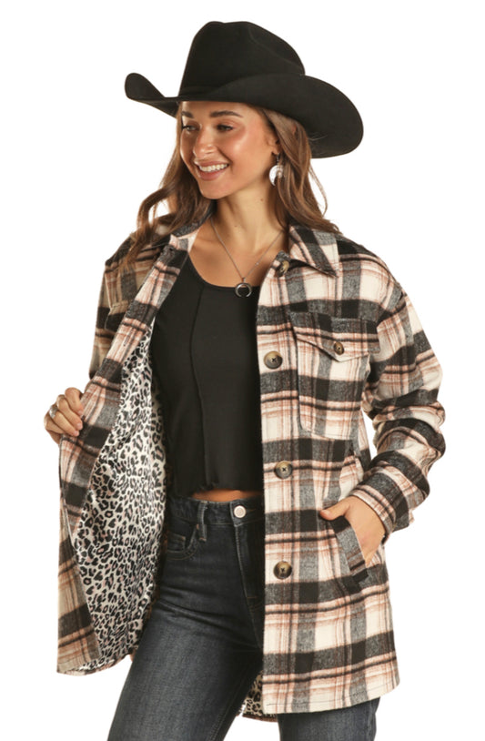 ROCK&ROLL DENIM PLAID COAT IN BLACK