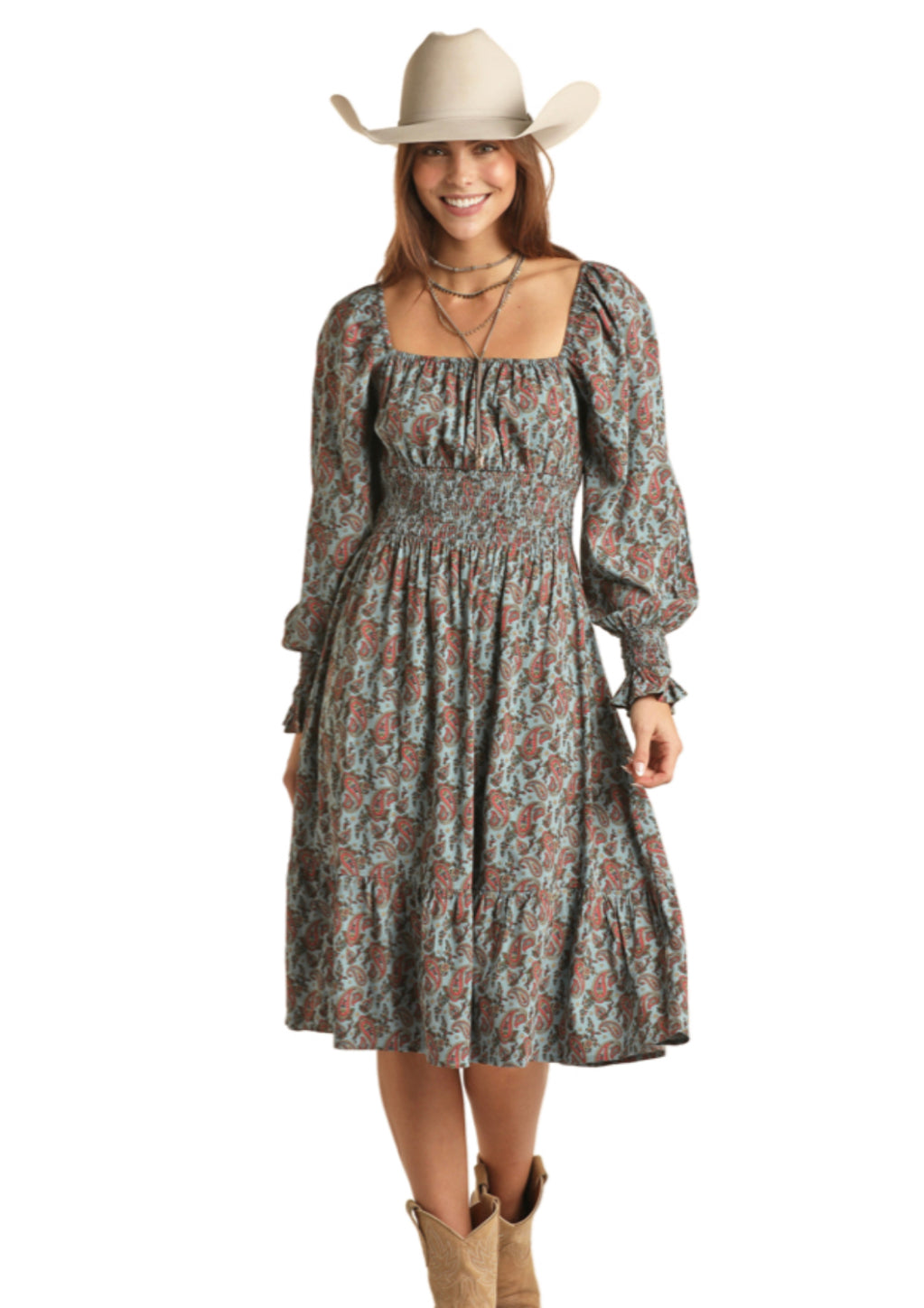 ROCK&ROLL DENIM PAISLEY DRES IN SKY BLUE