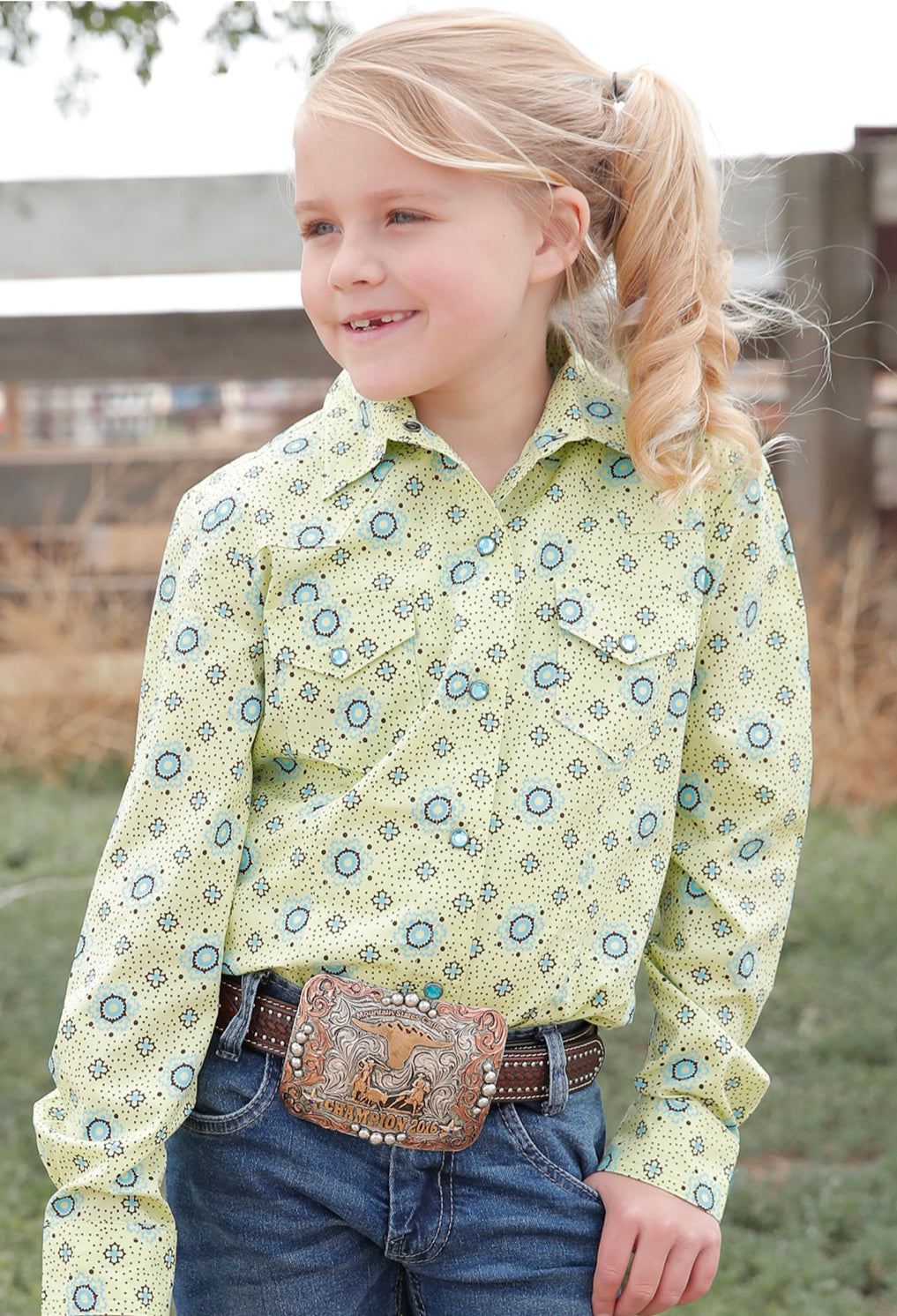 CINCH GIRLS LONG SLEEVE PRINT BUTTON UP