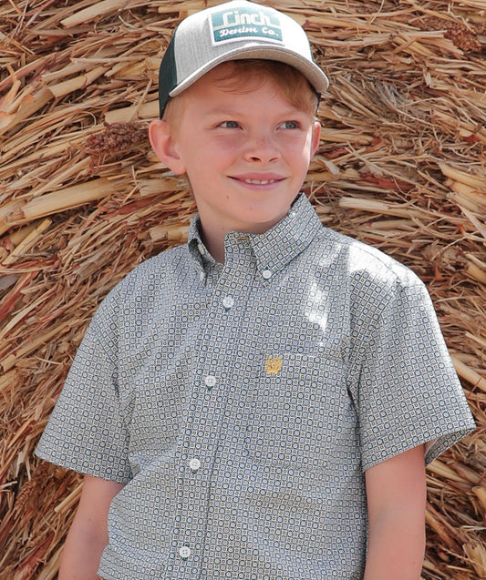 CINCH BOYS SHORT SLEEVE BUTTON DOWN IN GREEN PRINT