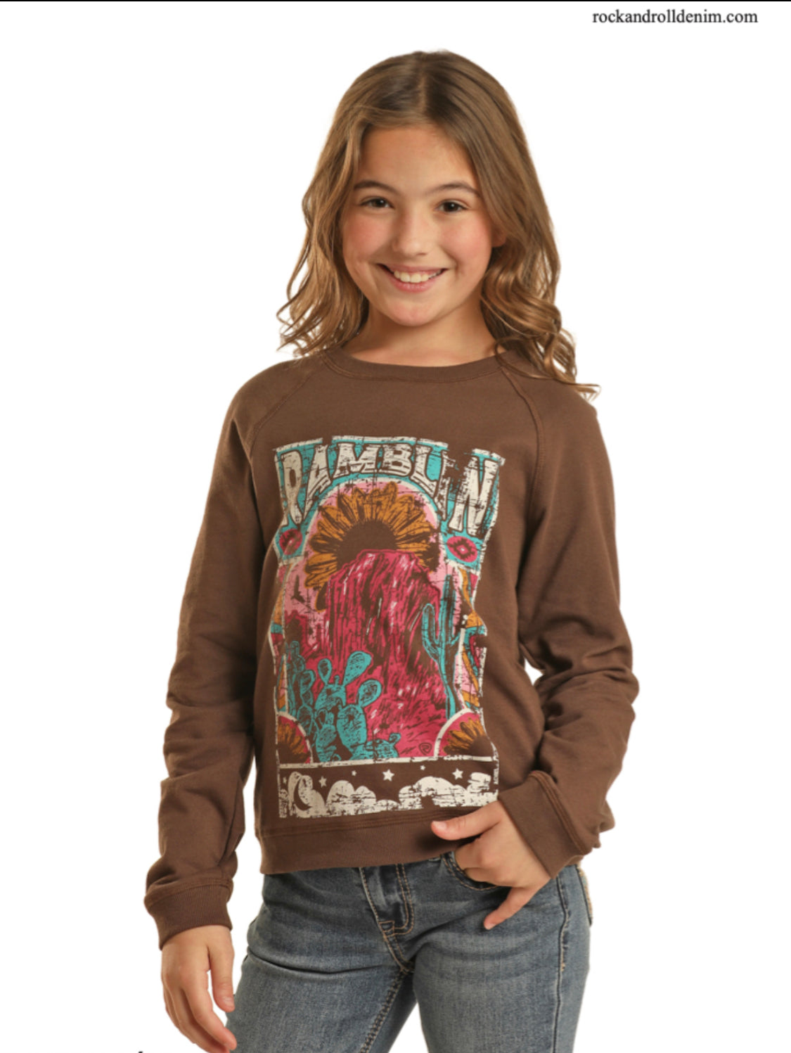 ROCK&ROLL DENIM GIRLS RAMBLING GRAPHIC PULLOVER