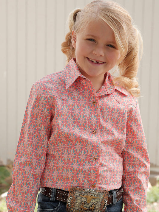 CINCH GIRLS LONG SLEEVE PINK WESTERN SHIRT
