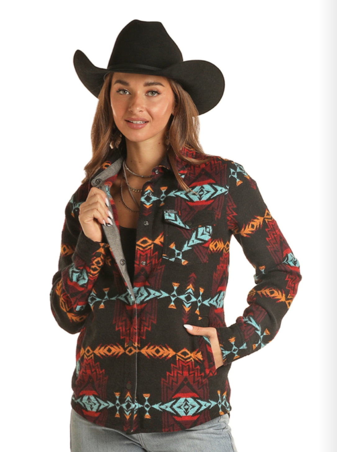 ROCK&ROLL DENIM LONG SHACKET IN BLACK