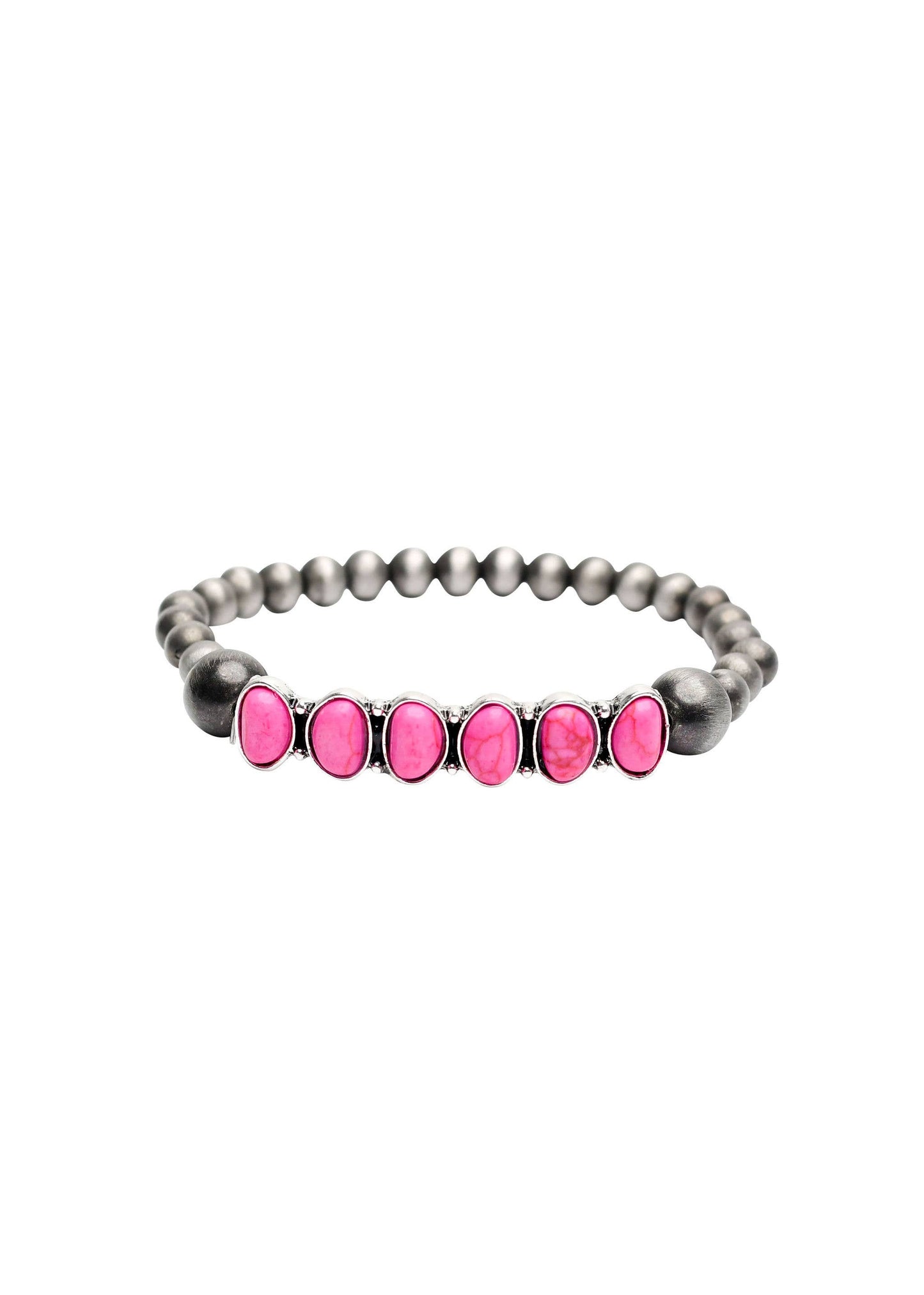 West & Co. - Faux Navajo Pearl Stretch Bracelet with 6 Stone Pink Accent