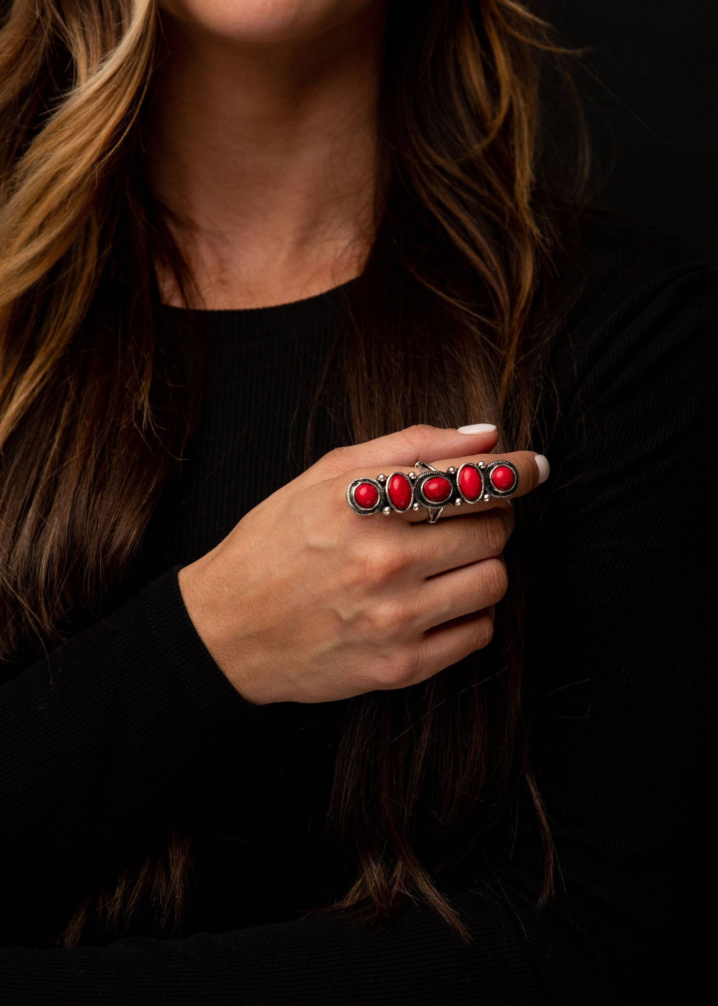 West & Co. - 6 Stone Adjustable Red Statement Ring.
