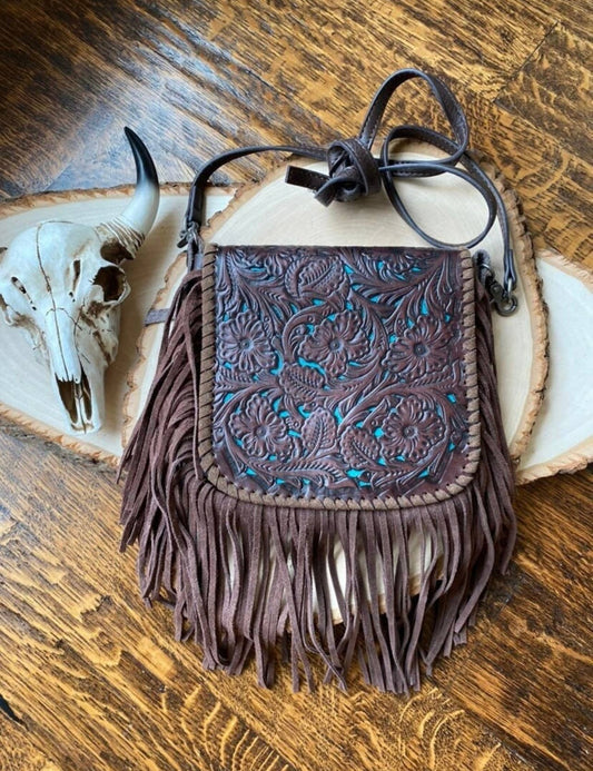 Boho Ranch Shop - THE LEXIE CROSSBODY - BROWN + TURQUOISE - Laser Cut Purse