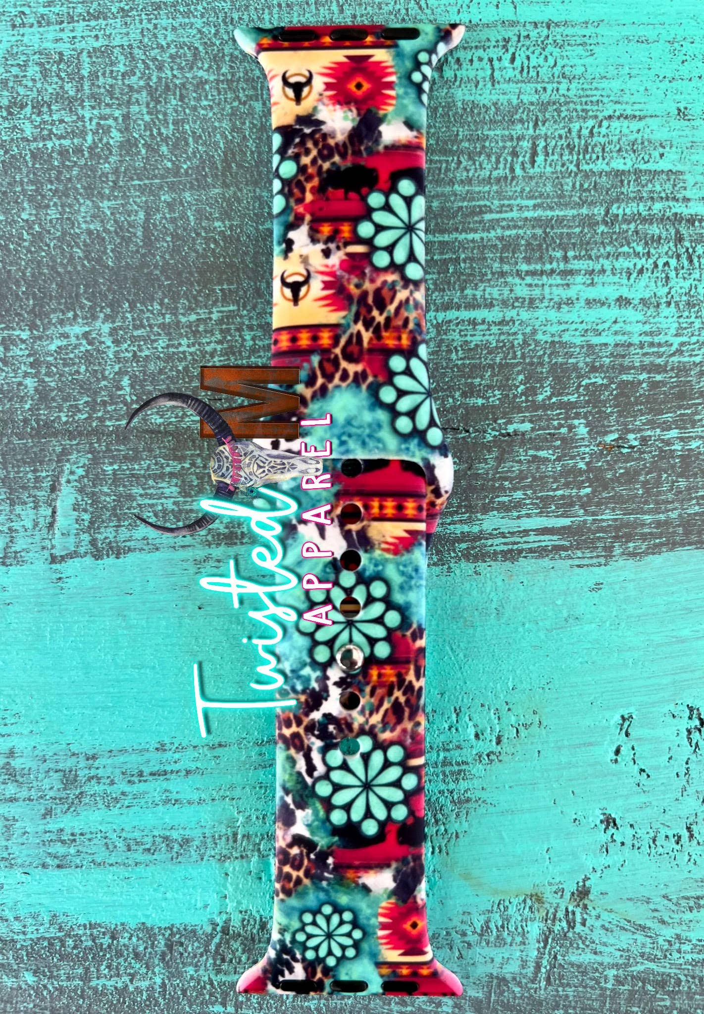 Twisted M, LLC - Watch Band 4-Turquoise Leopard Collage