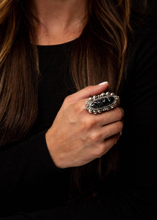 West & Co. - Adjustable Elongated Black Ring