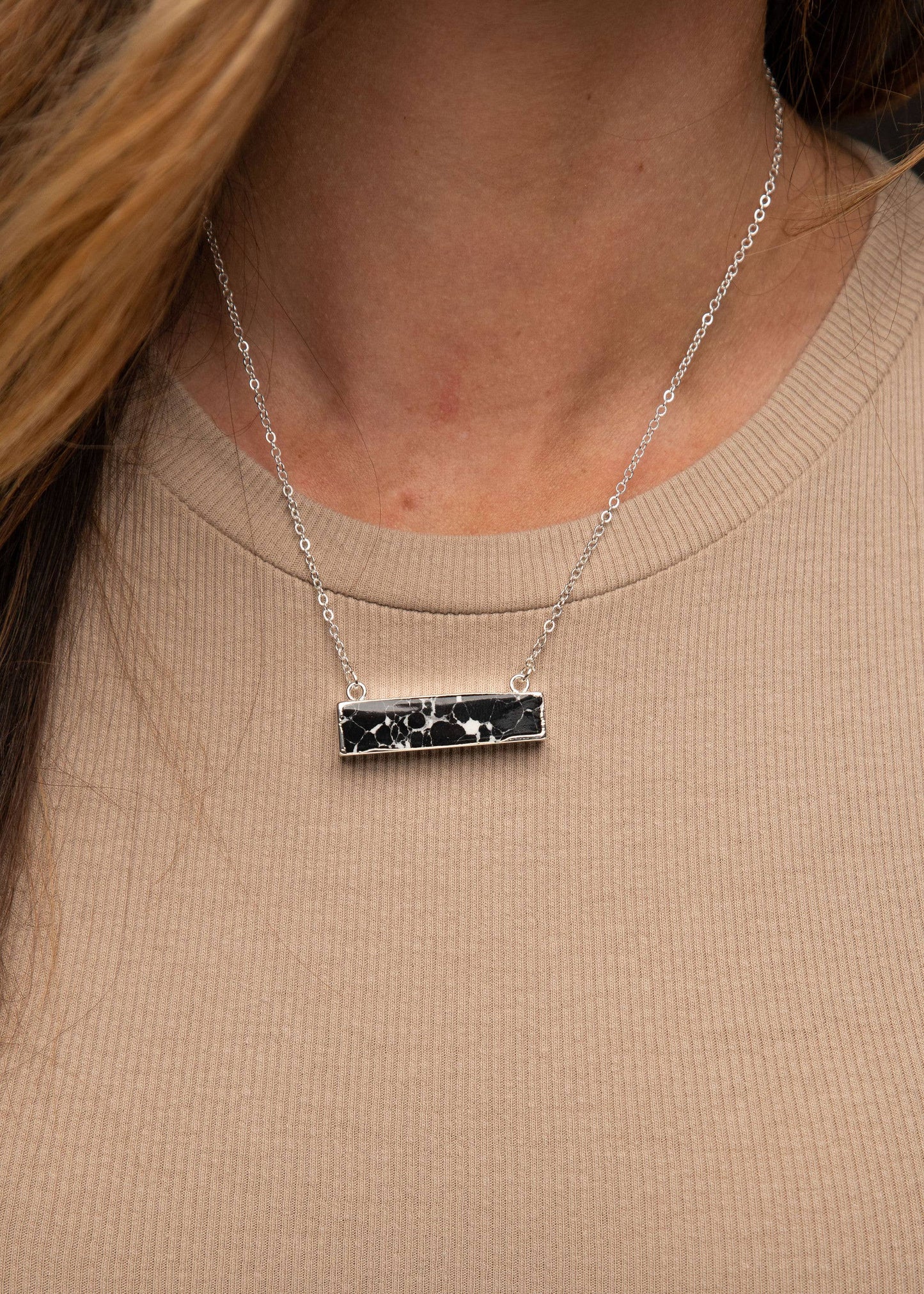 West & Co. - Dainty Silver Necklace w/ Black Bar