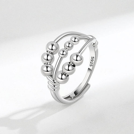 Perimade & Co. LLC - Bead Anxiety Fidget Spinner Ring in 925 Sterling Silver