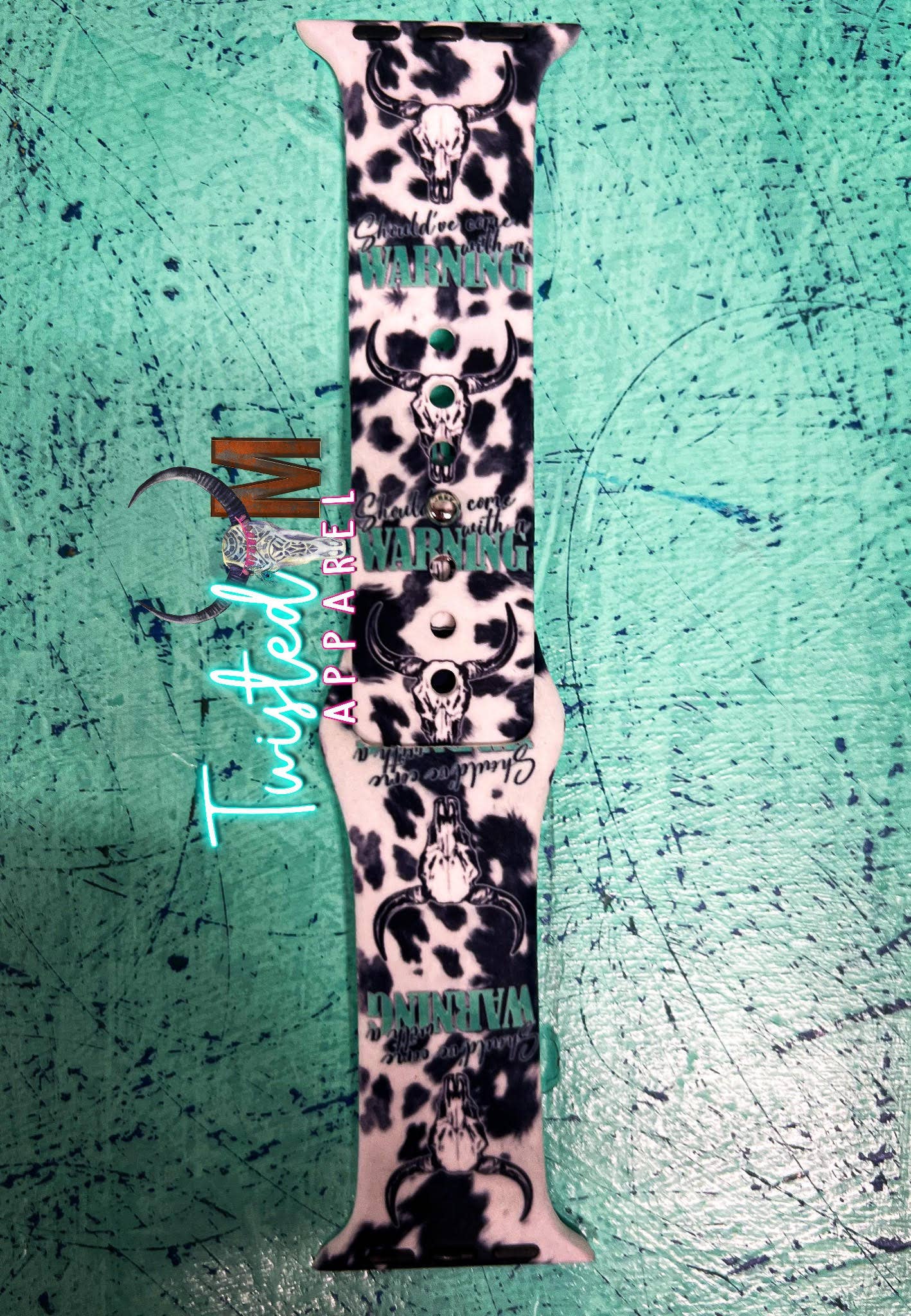 Twisted M, LLC - Watch Band 8-Warning Cow Print