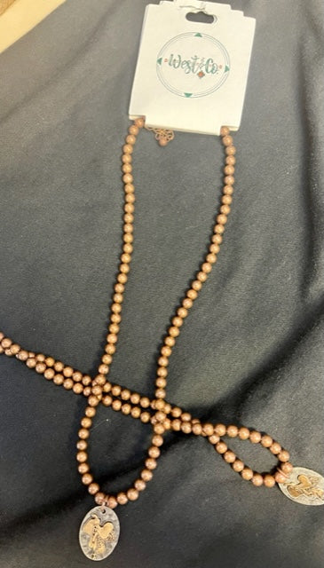 WEST & CO COPPER BEADED NECKLACE WITH SADDLE CHARM