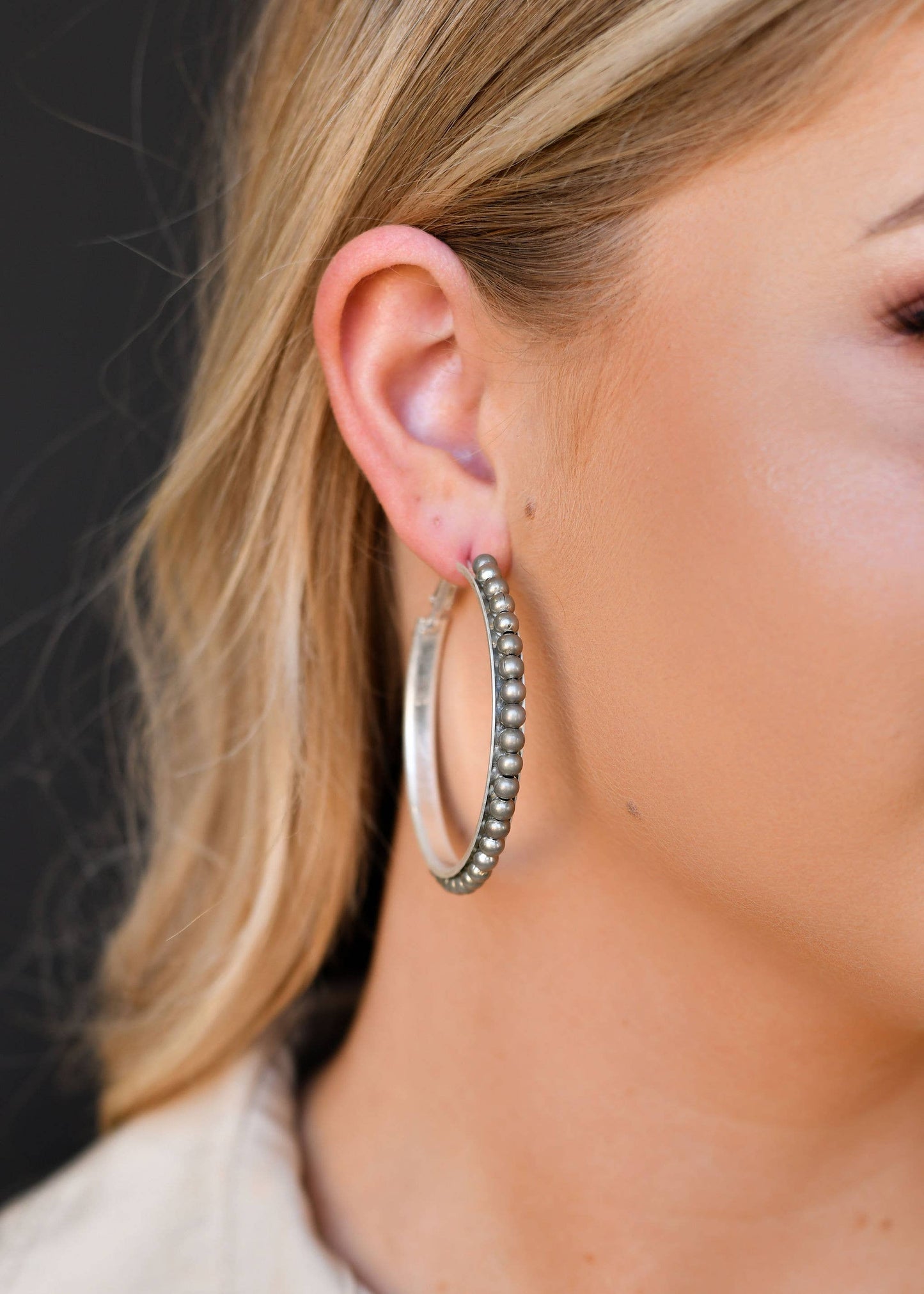 West & Co. - Worn Silver Trimmed Hoop Earring