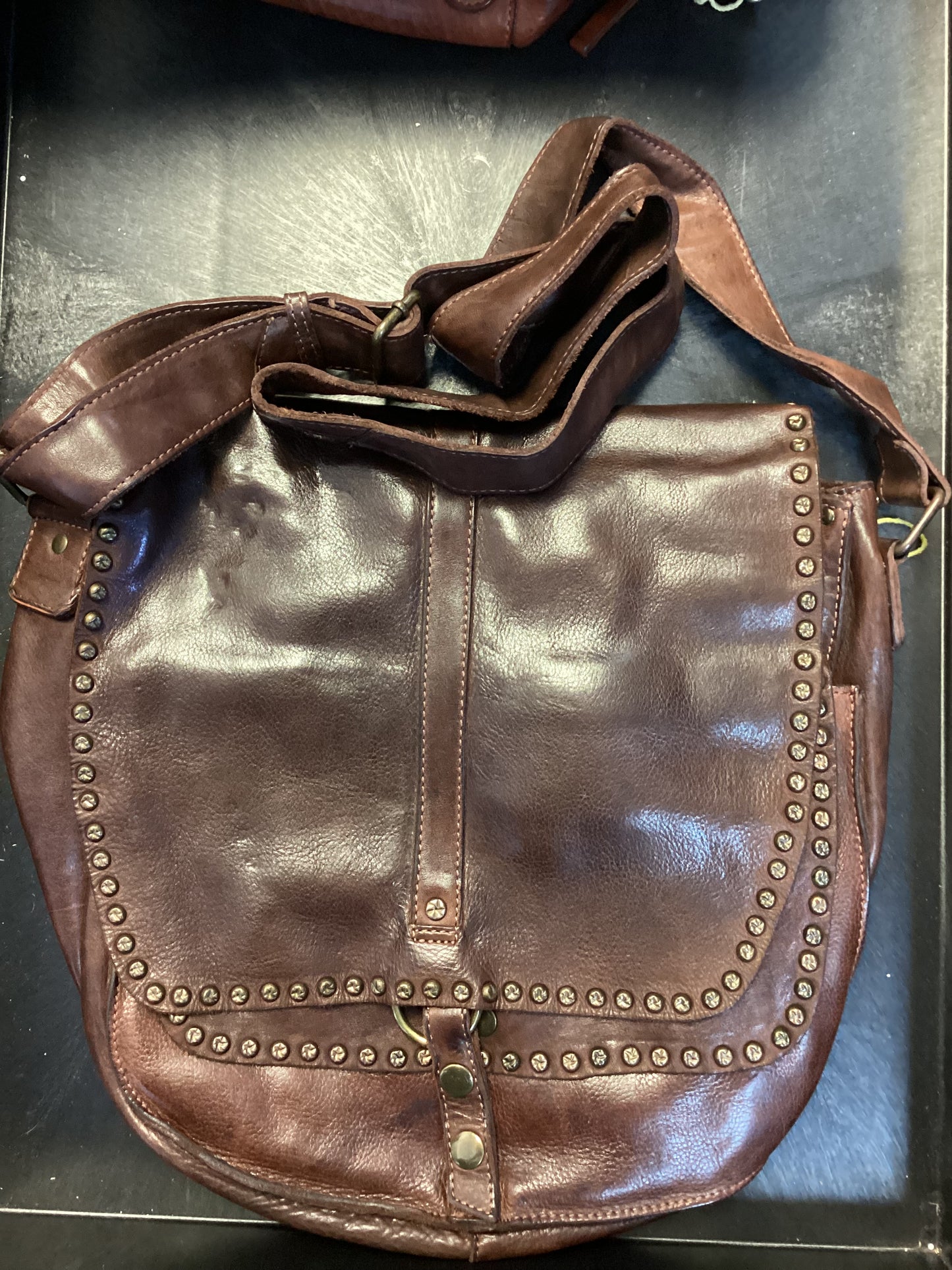 SPAGHETTI WESTERN BROWN LEATHER FLAP TOP PURSE