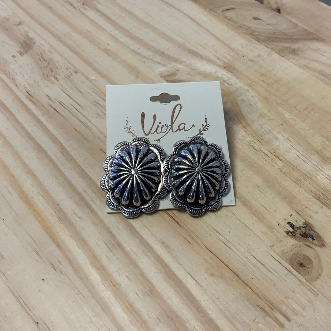 VIOLA OVAL CONCHO SILVER EARRINGS