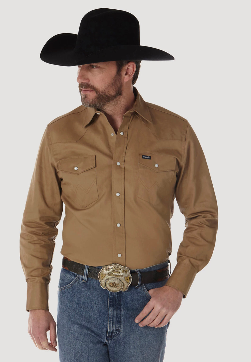 WRANGLER COWBOY CUT FIRM FINISH LONG SLEEVE WESTERN SOLID WORK SHIRT