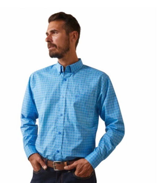 ARIAT MENS LAKE FTD LONG SLEEVE SHIRT BLUE GROTTO