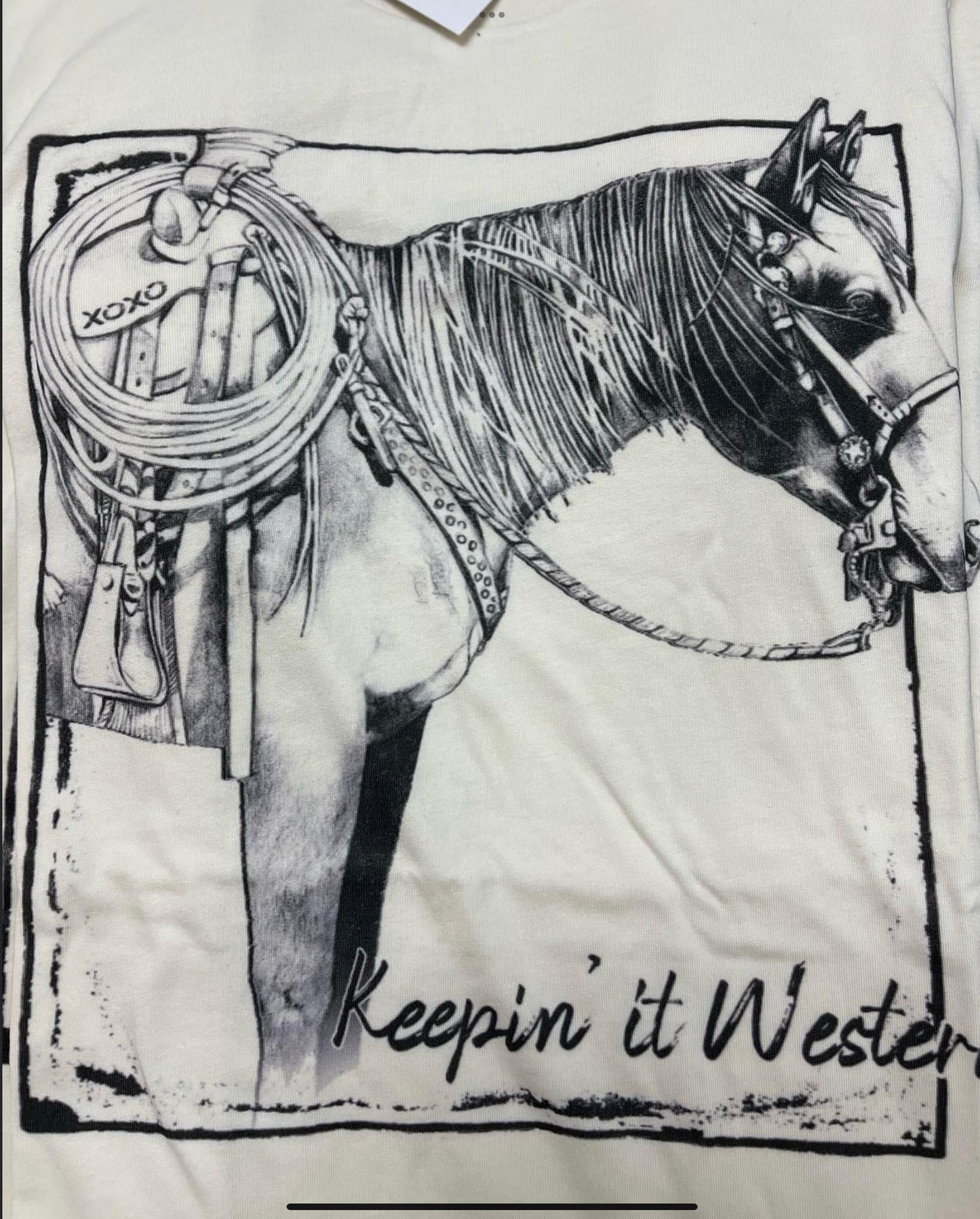 XOXO ART CO KEEPIN IT WESTERN ON NATURAL TEE