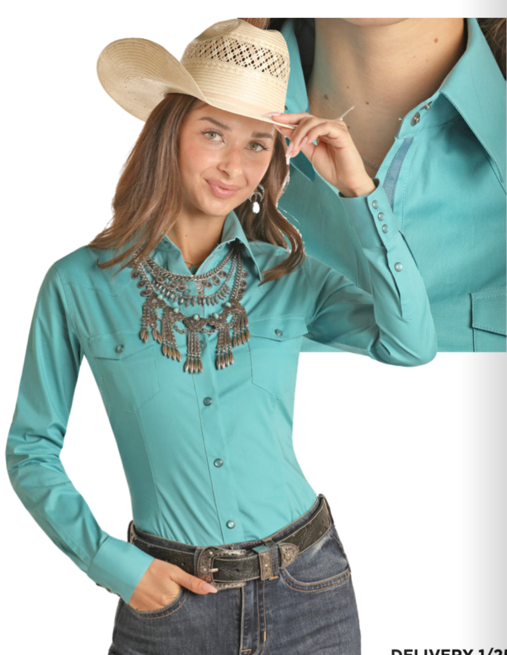 ROCK AND ROLL DENIM LADIES LONG SLEEVE SOLID SNAP