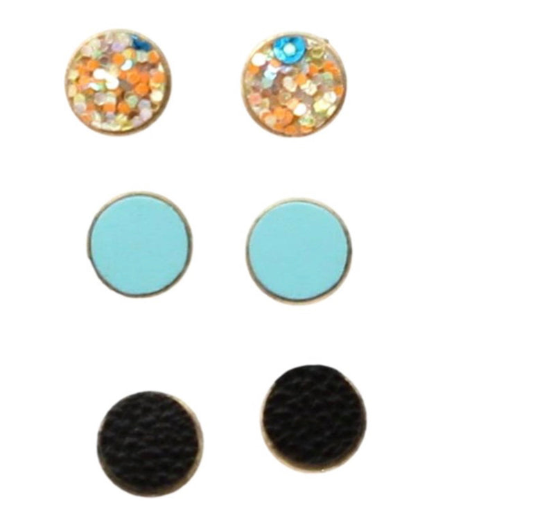 BLAZIN ROXX SET OF THREE GLITTER MULTI STUD EARRINGS