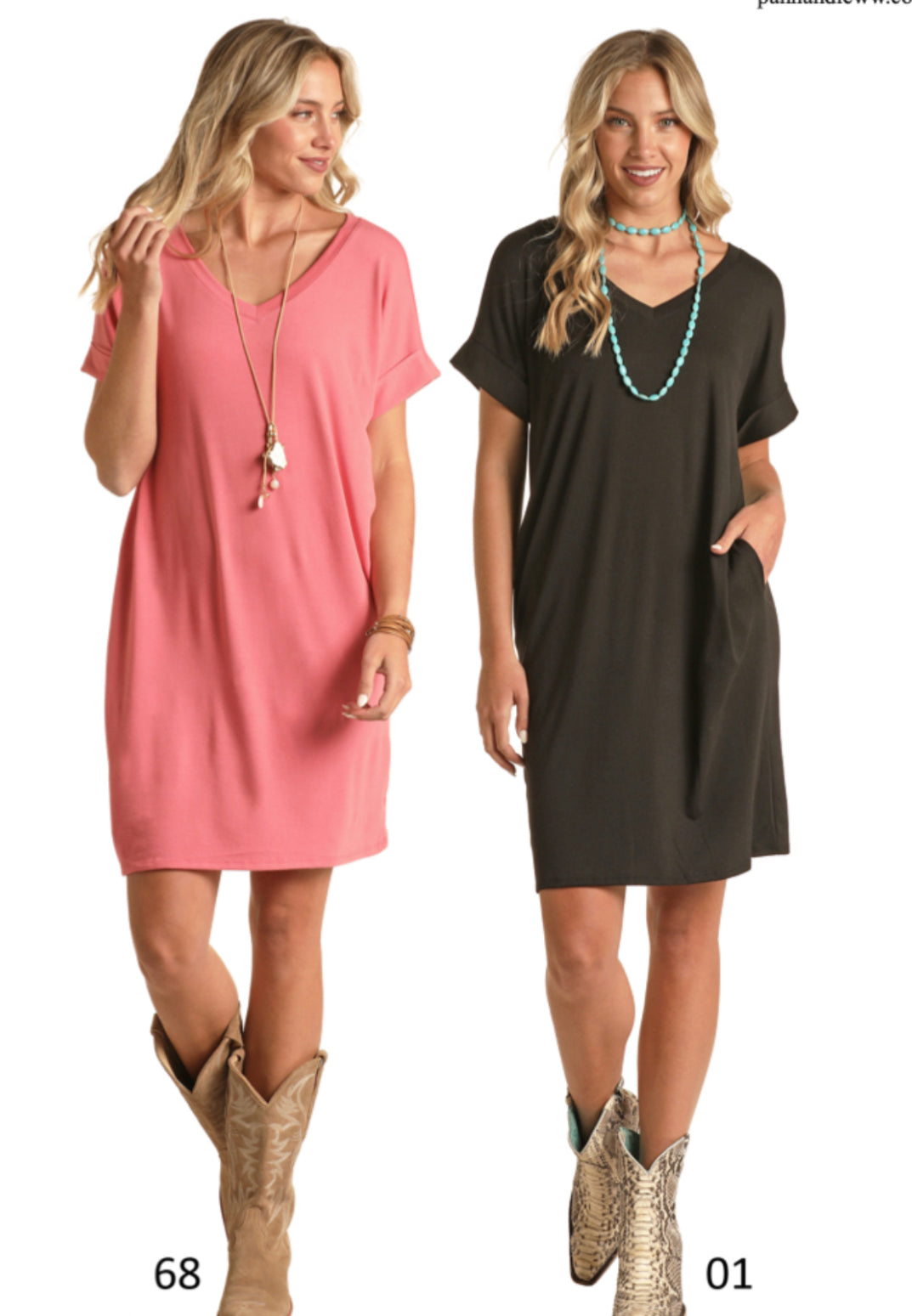 ROCK&ROLL DENIM CUFF SLEEVE KNIT DRESS