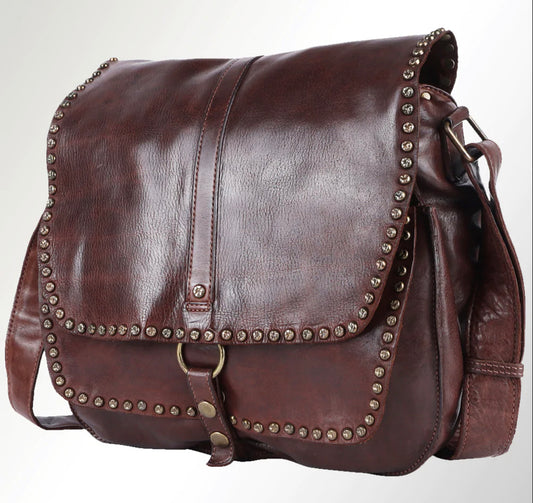 SPAGHETTI WESTERN BROWN LEATHER FLAP TOP PURSE
