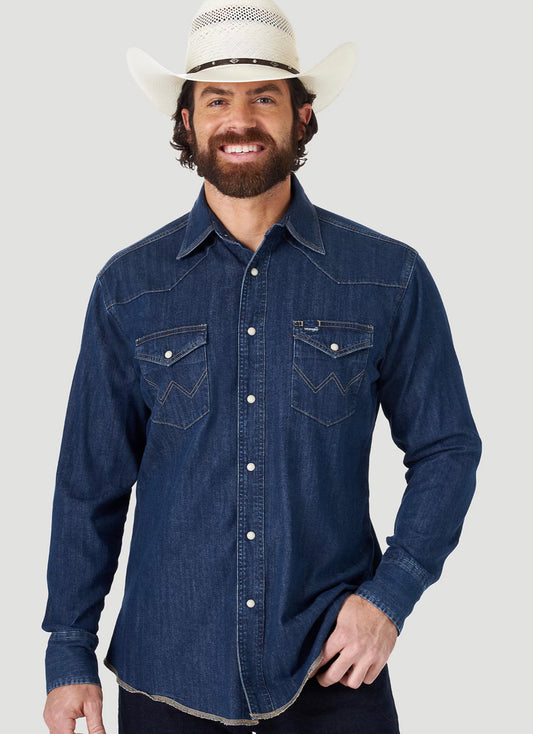 WRANGLER COWBOY CUT LONG SLEEVE DENIM SNAP WORK SHIRT