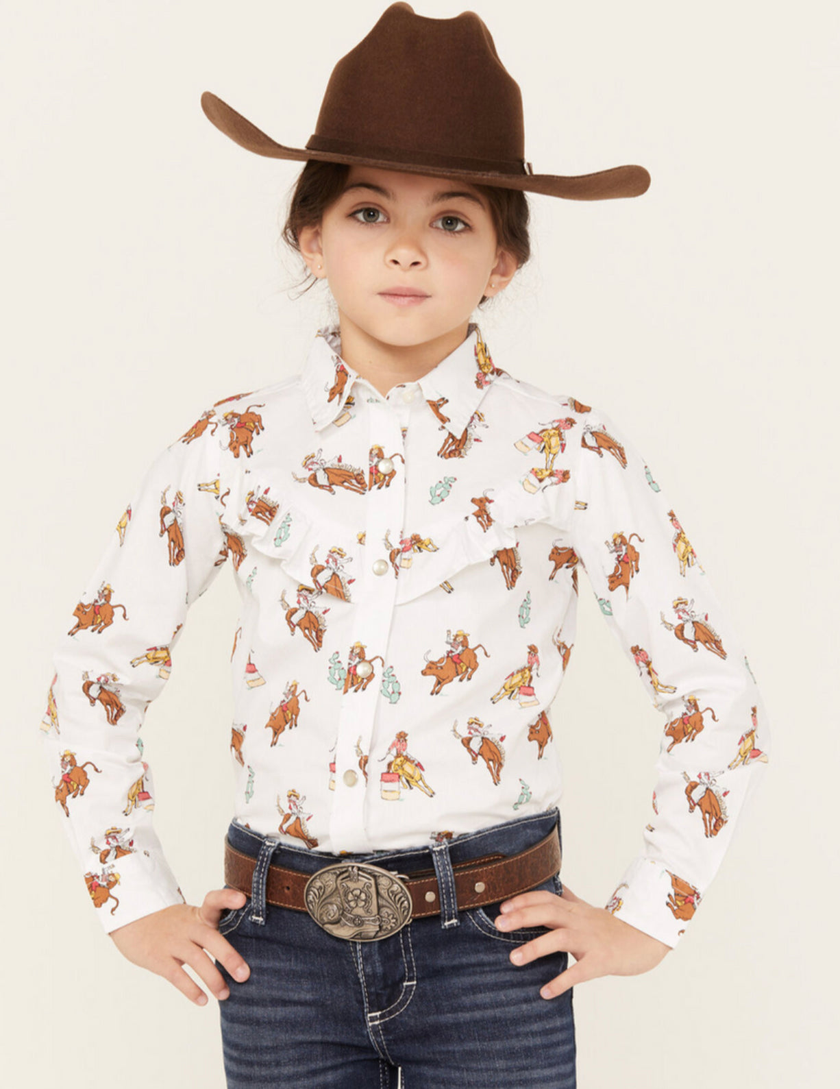 WRANGLER GIRLS BULL RIDING PEARL SNAP WITH RUFFLE