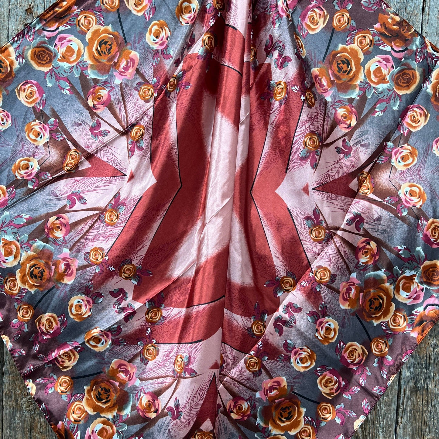 Rodeo Drive - 35X35"  Pink and Rust Roses Wild Rag / Scarf WR1007