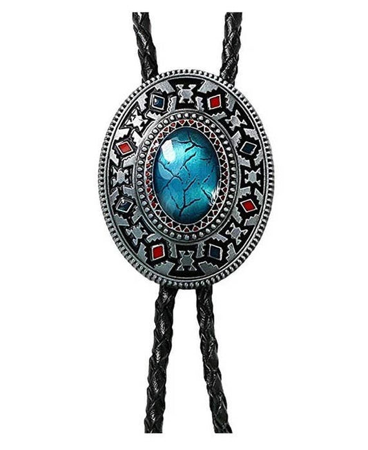 SimpleNGreat - Crimson Western Cowboy Bolo Tie Necklace: Center Blue
