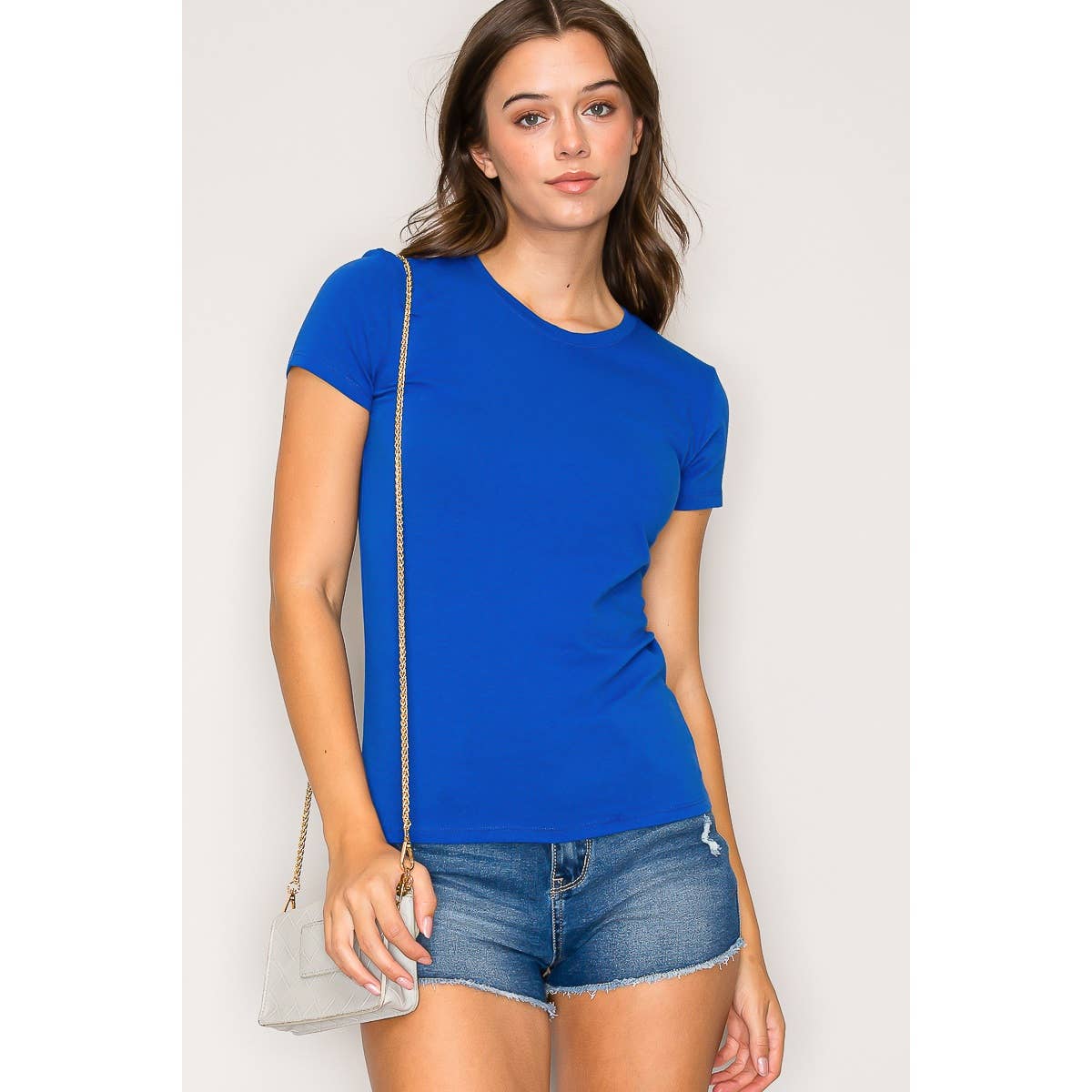 Popular 21 - Crew Neck Short Sleeve Basic Casual Knit Top: Beaver Fur / S-M-L(2-2-2)