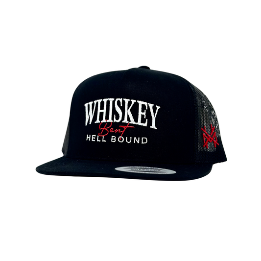 The Mad Hatter Co - Whiskey Bent and Hell Bound Tailgate Trucker Hat: Flat Bill Black