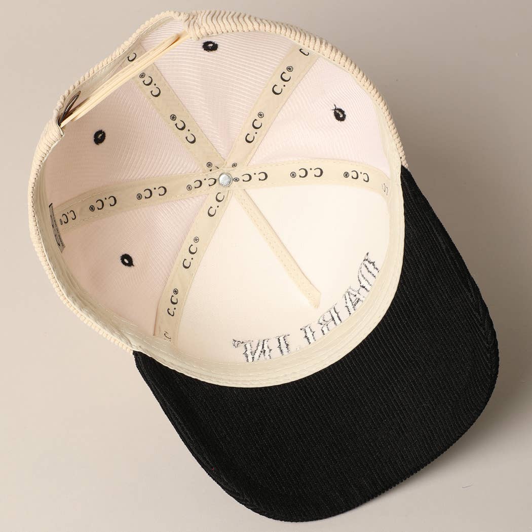 Fashion City - DARLIN' Corduroy Trucker Baseball Cap: BEIGE / ONE SIZE